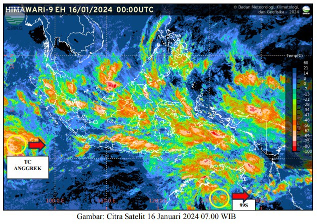 Gambar citra satelit munculnya siklon di selatan Indonesia. Foto: BMKG