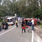 Satu unit Isuzu Elf terguling di jalan tembus Sarangan, Magetan, Minggu (3/3/2024). Foto:Ist