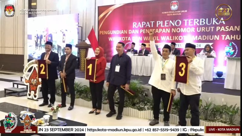 Tangkapan layar live streaming KPU Kota Madiun, Senin (23/9/2024) malam.