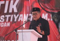 Sekretaris Jenderal DPP PDI Perjuangan, Hasto Kristiyanto, dalam safari politik di Kabupaten Madiun, Senin (28/10/2024).