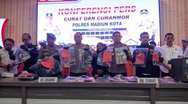 Polres Madiun Kota gelar press release ungkap 19 kasus curanmor dan satu kasus pencurian brankas, Kamis (30/1/2025).