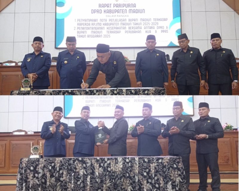 Penandatanganan kesepakatan bersama antara DPRD dan Bupati Madiun terkait perubahan KUA dan PPAS tahun anggaran 2025.