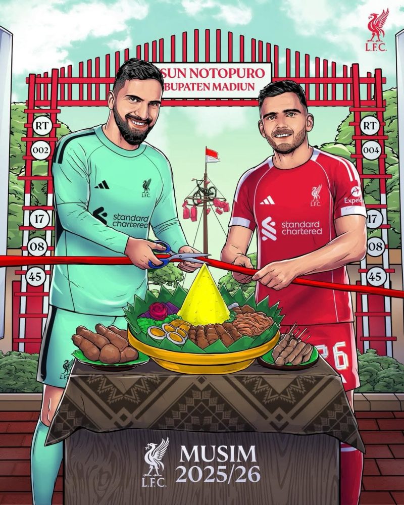 Gambar ilustrasi kartun yang diunggah oleh akun resmi Facebook Liverpool FC berbahasa Indonesia, pada Jumat malam (15/8/2025). Sumber Foto : Akun Facebook Liverpool FC. 