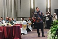 Menko IPK, Agus Harimurti Yudhoyono (AHY) saat pemaparan arah pembangunan nasional di acara Sarasehan Pawitandirogo, Jumat (22/8/2025) di Kota Madiun. 