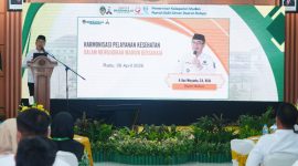 Bupati Madiun Hari Wuryanto memberikan arahan dalam Forum Komunikasi Publik di RSUD Dolopo, Rabu (8/4/2026) 