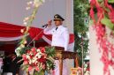 Bupati Ngawi Ony Anwar Harsono pimpin upacara peringatan HUT ke 81 Kemerdekaan Republik Indonesia di Alun-alun Merdeka Ngawi, Senin (17/8/2026). Foto : Istimewa