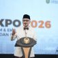 Menteri Haji dan Umrah (Menhaj) Republik Indonesia Mochamad Irfan Yusuf saat membuka Kick Off Manasik Haji Akbar Nasional 2026 di Stadion Wilis, Kota Madiun, Jumat (25/9/2026)