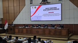 Rapat paripurna DPRD Kabupaten Madiun dengan agenda penyampaian pengantar nota keuangan Rancangan APBD 2027, Rabu (14/10/2026).